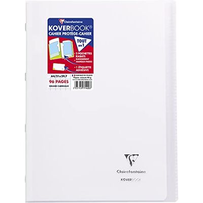 Clairefontaine Koverbook Caderno cosido de 96 páginas com grades grandes e tampa Polypro, cor incolor Clairefontaine Koverbook Caderno cosido de 96 páginas com grades grandes e tampa Polypro, cor incolor