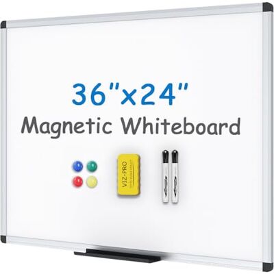 VIZ-PRO Pizarra Blanca Magnética 90 x 60 cm con Marco de Aluminio Inclui 2 marcadores, 1 apagador e 4 ímans, quadro de parede ideal para escritório, escola e casa VIZ-PRO Pizarra Blanca Magnética 90 x 60 cm con Marco de Aluminio Inclui 2 marcadores, 1 apagador e 4 ímans, quadro de parede ideal para escritório, escola e casa
