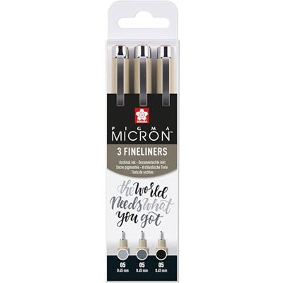 SAKURA Pigma Micron 05 fineliner Set Black & Gray 3 peças SAKURA Pigma Micron 05 fineliner Set Black & Gray 3 peças