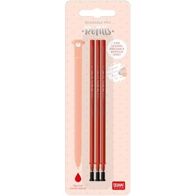 Legami Recarga para caneta de gel apagável, conjunto de 3 peças, altura 13 cm, tinta termossensível vermelha, ponta 0,7 mm Legami Recarga para caneta de gel apagável, conjunto de 3 peças, altura 13 cm, tinta termossensível vermelha, ponta 0,7 mm