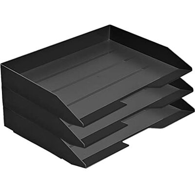 Acrimet Bandeja de papel empilhável, arquivador de documentos A4, organizador de cartas e papéis em plástico de carga lateral para escritório, (cor preta) (embalagem de 3 unidades) Acrimet Bandeja de papel empilhável, arquivador de documentos A4, organizador de cartas e papéis em plástico de carga lateral para escritório, (cor preta) (embalagem de 3 unidades)