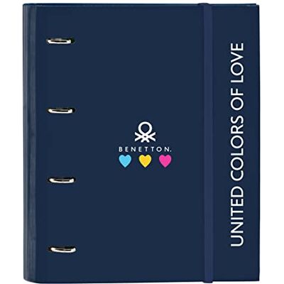 safta BENETTON Love Pasta de 4 anéis de 35 cm com 100 folhas A4, ideal para crianças de diferentes idades, confortável e versátil, qualidade e resistência, 27 x 3,5 x 32 cm, cor azul-marinho safta BENETTON Love Pasta de 4 anéis de 35 cm com 100 folhas A4, ideal para crianças de diferentes idades, confortável e versátil, qualidade e resistência, 27 x 3,5 x 32 cm, cor azul-marinho