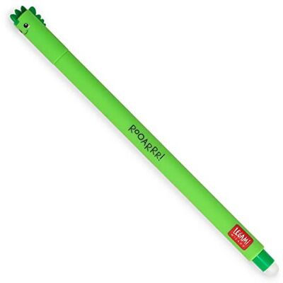 Legami Caneta de gel apagável, ponta esférica para remover a tinta sem consumir a folha, tinta verde termossensível, diâmetro da ponta de 0,7 mm, tema Dino Legami Caneta de gel apagável, ponta esférica para remover a tinta sem consumir a folha, tinta verde termossensível, diâmetro da ponta de 0,7 mm, tema Dino