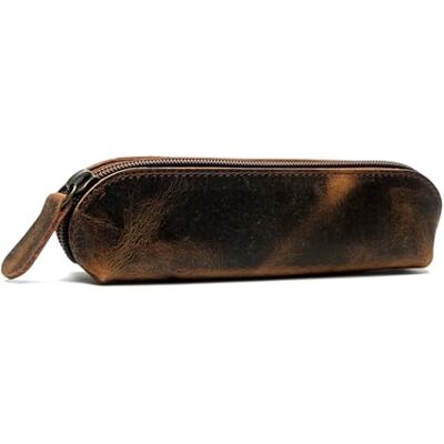 WANDERINGS Vintage Leather Pencil Pouch Case Hand Crafted Functional Brown Leather Zipper Pouch Slim Pencil Case Holder for Men and Women, Castanho, Estojo redondo de 20 cm de comprimento, Couro WANDERINGS Vintage Leather Pencil Pouch Case Hand Crafted Functional Brown Leather Zipper Pouch Slim Pencil Case Holder for Men and Women, Castanho, Estojo redondo de 20 cm de comprimento, Couro