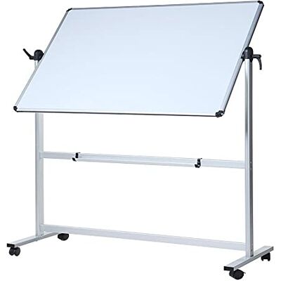 VIZ-PRO Quadro branco magnético móvel de dupla face com rodas 110 x 75 cm Armação de alumínio, rotação de 360°, ideal para escritório, escola e casa VIZ-PRO Quadro branco magnético móvel de dupla face com rodas 110 x 75 cm Armação de alumínio, rotação de 360°, ideal para escritório, escola e casa