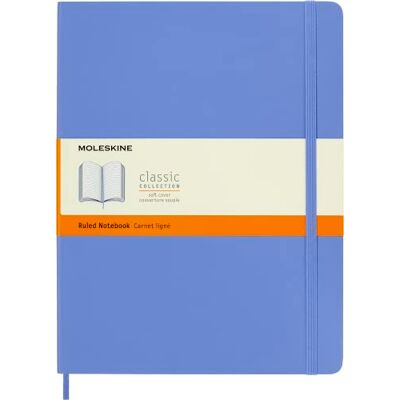 Moleskine Classic Notebook, Cuaderno Rayado, Tapa Blanda y Cierre Elástico, Tamaño XL 19 x 25 cm, Color Azul Hortensia, 192 páginas Moleskine Classic Notebook, Cuaderno Rayado, Tapa Blanda y Cierre Elástico, Tamaño XL 19 x 25 cm, Color Azul Hortensia, 192 páginas