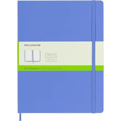 Moleskine Caderno clássico com folhas em branco, capa dura e fecho com borracha elástica, tamanho XL 19 x 25 cm, cor azul-hortênsia, 192 páginas Moleskine Caderno clássico com folhas em branco, capa dura e fecho com borracha elástica, tamanho XL 19 x 25 cm, cor azul-hortênsia, 192 páginas