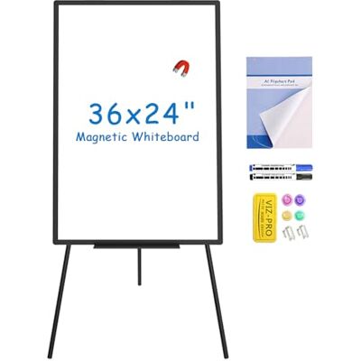 VIZ-PRO Ardósia branca magnética com cavalete, 90 x 60 cm, moldura preta Ardósia portátil com bandeja, quadro branco de pé, inclui 2 marcadores, 1 bloco de carteiras, 1 apagador e 4 ímãs VIZ-PRO Ardósia branca magnética com cavalete, 90 x 60 cm, moldura preta Ardósia portátil com bandeja, quadro branco de pé, inclui 2 marcadores, 1 bloco de carteiras, 1 apagador e 4 ímãs