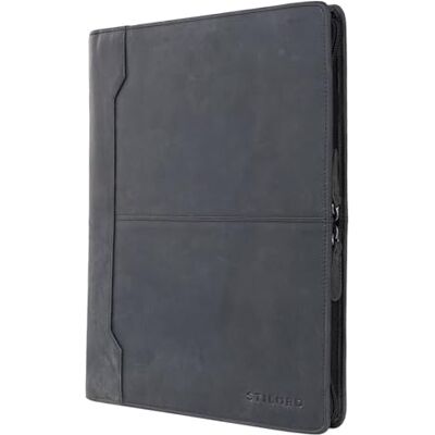 STILORD '' Portfólio de couro vintage acessórios para conferências mala DIN A4 com fecho de correr de pele autêntico, cor: carbono cinzento STILORD '' Portfólio de couro vintage acessórios para conferências mala DIN A4 com fecho de correr de pele autêntico, cor: carbono cinzento