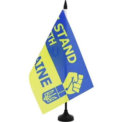 AZ FLAG – Bandeira de mesa Ucrânia I Stand with Ucrânia Punho levantado 21 x 14 cm, pequena bandeira ucraniana de escritório, 100% poliéster, com vala de 25 cm e base de plástico preto AZ FLAG – Bandeira de mesa Ucrânia I Stand with Ucrânia Punho levantado 21 x 14 cm, pequena bandeira ucraniana de escritório, 100% poliéster, com vala de 25 cm e base de plástico preto