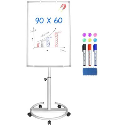 maxtek Ardósia branca com suporte, 90 x 60 cm, quadro de cavalete, papel para carteira móvel com gancho, magnético para escrever, altura ajustável, 1 apagador, 3 marcadores e 6 ímãs maxtek Ardósia branca com suporte, 90 x 60 cm, quadro de cavalete, papel para carteira móvel com gancho, magnético para escrever, altura ajustável, 1 apagador, 3 marcadores e 6 ímãs