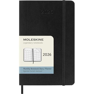 Moleskine Planeador mensal, agenda mensal 2026 12 meses, com cobertura macia e fecho elástico, formato de bolso 9 x 14, cor preta Moleskine Planeador mensal, agenda mensal 2026 12 meses, com cobertura macia e fecho elástico, formato de bolso 9 x 14, cor preta