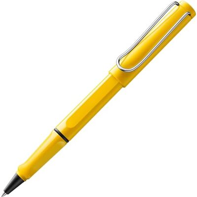 Lamy Safari yellow Caneta de rolo com pega ergonómica, largura do traço M para uma escrita longa e agradável feita de plástico robusto ASA com recarga de rolo M 63 em azul Lamy Safari yellow Caneta de rolo com pega ergonómica, largura do traço M para uma escrita longa e agradável feita de plástico robusto ASA com recarga de rolo M 63 em azul