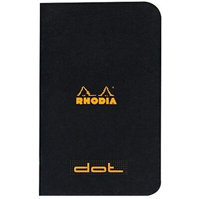 Rhodia Ref Caderno de grampos (48 páginas) tamanho A7, riscas DotGrid, veludo branco superfino de 80 g/m², riscas cinzentas, cobertura para envelopes revestidos preto Rhodia Ref Caderno de grampos (48 páginas) tamanho A7, riscas DotGrid, veludo branco superfino de 80 g/m², riscas cinzentas, cobertura para envelopes revestidos preto
