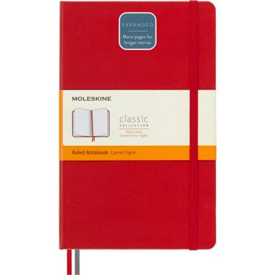 Moleskine Classic Notebook Expanded, Cuaderno Rayado, Tapa Dura y Cierre Elástico, Large 13 x 21 cm, Rojo Escarlata, 400 Páginas Moleskine Classic Notebook Expanded, Cuaderno Rayado, Tapa Dura y Cierre Elástico, Large 13 x 21 cm, Rojo Escarlata, 400 Páginas