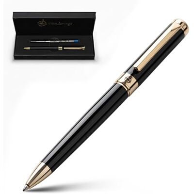 WANDERINGS Esferográfica com tinta alemã, equilibrada com experiência de escrita excelente, banhado a ouro de 24 K preto piano inclui uma peça sobresselente Schmidt no estojo de apresentação de presente WANDERINGS Esferográfica com tinta alemã, equilibrada com experiência de escrita excelente, banhado a ouro de 24 K preto piano inclui uma peça sobresselente Schmidt no estojo de apresentação de presente