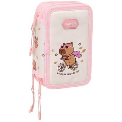 Safta Plumier Triple Capibara 37 peças, estojo escolar organizador com 3 compartimentos e fecho, inclui marcadores, 16 lápis, régua e semicírculo, rosa, medidas 12,5 x 5,5 cm, Plumier Triple 37 Safta Plumier Triple Capibara 37 peças, estojo escolar organizador com 3 compartimentos e fecho, inclui marcadores, 16 lápis, régua e semicírculo, rosa, medidas 12,5 x 5,5 cm, Plumier Triple 37