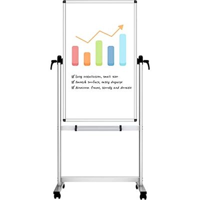 VIZ-PRO Pizarra Blanca Magnética Móvil de Doble Cara con Ruedas 120 x 60 cm Armação de alumínio, rotação de 360°, ideal para escritório, escola e casa VIZ-PRO Pizarra Blanca Magnética Móvil de Doble Cara con Ruedas 120 x 60 cm Armação de alumínio, rotação de 360°, ideal para escritório, escola e casa