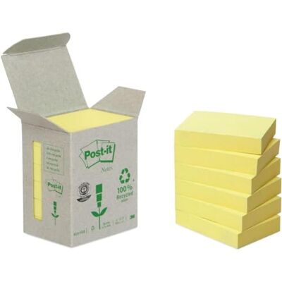 Post-It Canary Yellow Notas recicladas, pacote de 6 blocos, 100 folhas por bloco (38 mm x 51 mm) cor amarela, notas auto-adesivas feitas de papel 100 % reciclado Post-It Canary Yellow Notas recicladas, pacote de 6 blocos, 100 folhas por bloco (38 mm x 51 mm) cor amarela, notas auto-adesivas feitas de papel 100 % reciclado