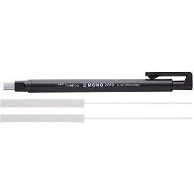 Tombow Mono zero borracha de precisão com ponta quadrada, recarregável, 2,5 x 5 mm, cor preta 2 borrachas de apagar de substituição Tombow Mono zero borracha de precisão com ponta quadrada, recarregável, 2,5 x 5 mm, cor preta 2 borrachas de apagar de substituição