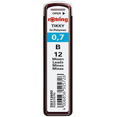 Rotring Hi-Polymer Recargas de minas para lapiseira fina B, 0,70 mm, 12 minas Rotring Hi-Polymer Recargas de minas para lapiseira fina B, 0,70 mm, 12 minas