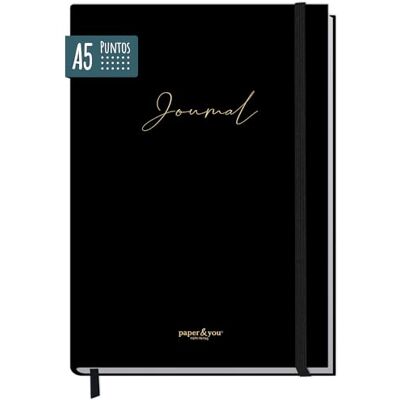 Häfft paper&you® JournalA5 dotted Caderno com pontos "Black Edition" 156 páginas numeradas com pontos, elástico e fita marca-páginas; ideal para esboços, listas Häfft paper&you® JournalA5 dotted Caderno com pontos "Black Edition" 156 páginas numeradas com pontos, elástico e fita marca-páginas; ideal para esboços, listas