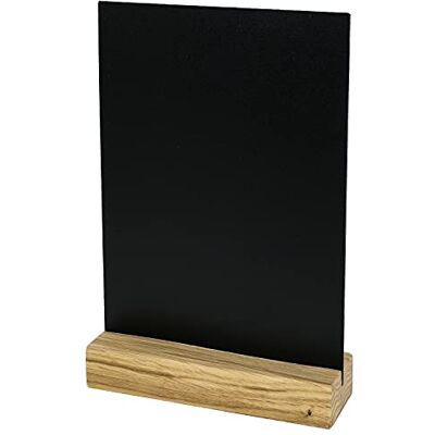 HMF Quadro de mesa acrílico com base de madeira, suporte em T, DIN A5, preto HMF Quadro de mesa acrílico com base de madeira, suporte em T, DIN A5, preto