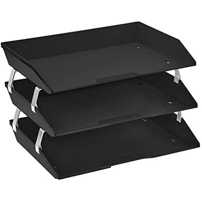 Acrimet Bandeja de 3 níveis para cartas/carga lateral A4, organizador de arquivos de mesa, plástico (cor preta) Acrimet Bandeja de 3 níveis para cartas/carga lateral A4, organizador de arquivos de mesa, plástico (cor preta)