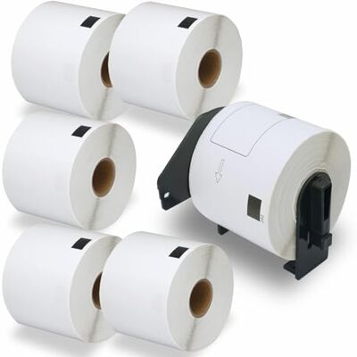 BETCKEY 6 rolos DK-11202 etiquetas adesivas com apenas 1 suportes de etiquetas reutilizáveis, 62 mm x 100 mm, 1800 etiquetas pré-recortadas para envio para Brother QL impressoras de etiquetas BETCKEY 6 rolos DK-11202 etiquetas adesivas com apenas 1 suportes de etiquetas reutilizáveis, 62 mm x 100 mm, 1800 etiquetas pré-recortadas para envio para Brother QL impressoras de etiquetas