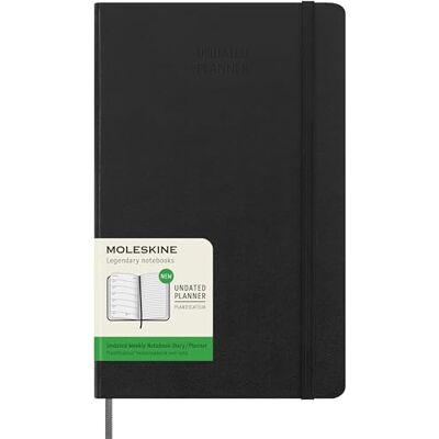 Moleskine Agenda semanal sem data, agenda semanal clássica de 12 meses com tampa rígida e fecho elástico, tamanho grande, 13 x 21 cm, cor preta Moleskine Agenda semanal sem data, agenda semanal clássica de 12 meses com tampa rígida e fecho elástico, tamanho grande, 13 x 21 cm, cor preta