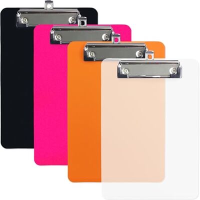 YiiHHooN 4 peças prancheta A5, prancheta de plástico em 4 cores com clipe metálico plano, prancheta de papel pequeno de formato compacto para escritório escola sala de aula casa e notas YiiHHooN 4 peças prancheta A5, prancheta de plástico em 4 cores com clipe metálico plano, prancheta de papel pequeno de formato compacto para escritório escola sala de aula casa e notas