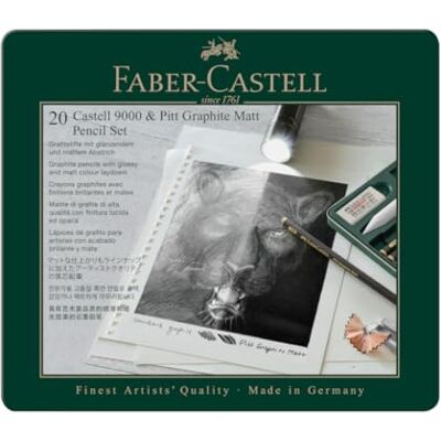 Faber-Castell 115224 Estojo de Metal com 20 Lápis Pitt Graphite Matt e Castell 9000 Faber-Castell 115224 Estojo de Metal com 20 Lápis Pitt Graphite Matt e Castell 9000