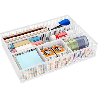EasyPAG Organizador de Mesa com 5 Compartimentos em Metal e Malha, Organizador com Gavetas para Escritório, Armário de Armazenamento para Escritório, Porta-lápis, Organizador de Canetas, Branco EasyPAG Organizador de Mesa com 5 Compartimentos em Metal e Malha, Organizador com Gavetas para Escritório, Armário de Armazenamento para Escritório, Porta-lápis, Organizador de Canetas, Branco