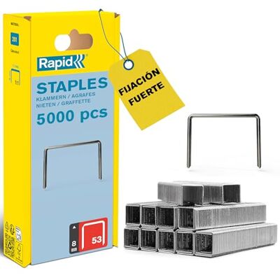 Rapid Pacote de 5000 grampos N.53/6 para tecido e decorações em aço galvanizado, estrutura de fio fino, comprimento da perna 6 mm Rapid Pacote de 5000 grampos N.53/6 para tecido e decorações em aço galvanizado, estrutura de fio fino, comprimento da perna 6 mm