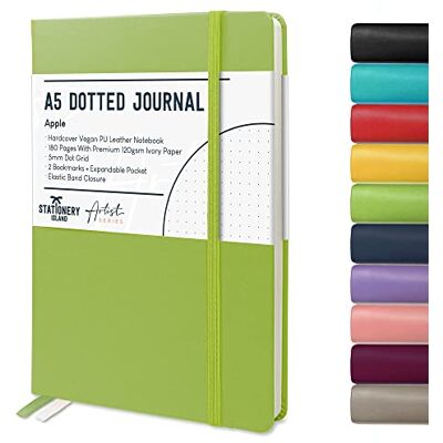 Stationery Island Caderno Pontilhado A5 Notebook Maçã Verde Caderno A5 Bullet Dotted Journal Pontos de Capa Dura Com 180 Páginas 120gsm Papel para Notas, Planeamento, Estudo, Viagens, Diário Stationery Island Caderno Pontilhado A5 Notebook Maçã Verde Caderno A5 Bullet Dotted Journal Pontos de Capa Dura Com 180 Páginas 120gsm Papel para Notas, Planeamento, Estudo, Viagens, Diário