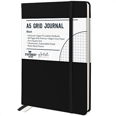 Stationery Island Caderno Quadriculado A5, Capa Dura de Papel Quadriculado de Caderno com Papel Grosso Premium de 120 g/m², Caderno de Quadrícula de 180 Páginas Para Estudar, Planear, Diário Stationery Island Caderno Quadriculado A5, Capa Dura de Papel Quadriculado de Caderno com Papel Grosso Premium de 120 g/m², Caderno de Quadrícula de 180 Páginas Para Estudar, Planear, Diário