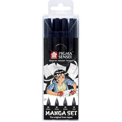 SAKURA Pigma SENSEI manga SET (4 penas, preto) SAKURA Pigma SENSEI manga SET (4 penas, preto)