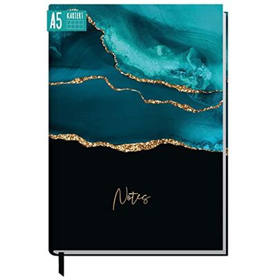 Häfft ® Trendstuff Caderno A5 quadriculado marca-páginas "Shiny Teal Häfft ® Trendstuff Caderno A5 quadriculado marca-páginas "Shiny Teal