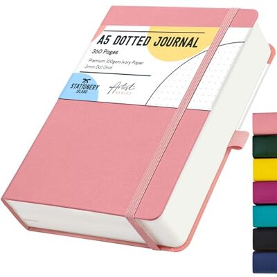 Stationery Island Caderno pontilhado A5, Bullet Dotted Journal de papel com pontos de 100 g/m², 360 páginas, livro A5 de capa rígida com suporte para lápis e bolso interior e 2 marcadores de páginas Stationery Island Caderno pontilhado A5, Bullet Dotted Journal de papel com pontos de 100 g/m², 360 páginas, livro A5 de capa rígida com suporte para lápis e bolso interior e 2 marcadores de páginas