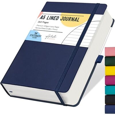 Stationery Island Caderno às riscas A5, caderno grosso de 360 páginas, diário de riscas com tampa dura de 100 gsm para escrever, trabalhar, estudar, agenda Stationery Island Caderno às riscas A5, caderno grosso de 360 páginas, diário de riscas com tampa dura de 100 gsm para escrever, trabalhar, estudar, agenda