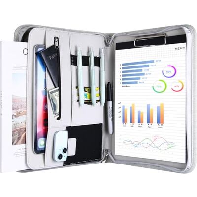 ProCase Portafólio Grande com Fecho de Correr, Porta-Caderno Profissional Organiza Documentos/Cartões/Canetas, Bolso para Tablet e Telemóvel Pasta de Caderno de Notas Cinza ProCase Portafólio Grande com Fecho de Correr, Porta-Caderno Profissional Organiza Documentos/Cartões/Canetas, Bolso para Tablet e Telemóvel Pasta de Caderno de Notas Cinza