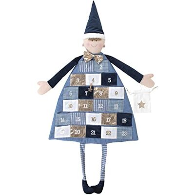 Rayher Calendário do Advento para preencher com forma de boneco, em tecido de cor azul e branca, 118x53 cm Rayher Calendário do Advento para preencher com forma de boneco, em tecido de cor azul e branca, 118x53 cm