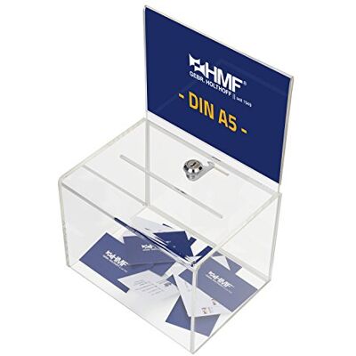 HMF Caixa de doação de acrílico com inserção de folhas, 21,5 x 16 x 16 cm, DIN A5, transparente HMF Caixa de doação de acrílico com inserção de folhas, 21,5 x 16 x 16 cm, DIN A5, transparente