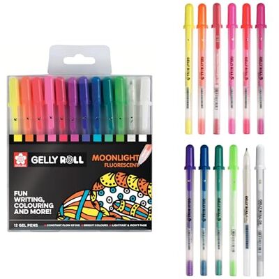 SAKURA Gelly Roll Luz de Lua Caneta de Gel Fluorescente Conjunto de 12 cores Canetas para escrever, desenhar e rotular SAKURA Gelly Roll Luz de Lua Caneta de Gel Fluorescente Conjunto de 12 cores Canetas para escrever, desenhar e rotular