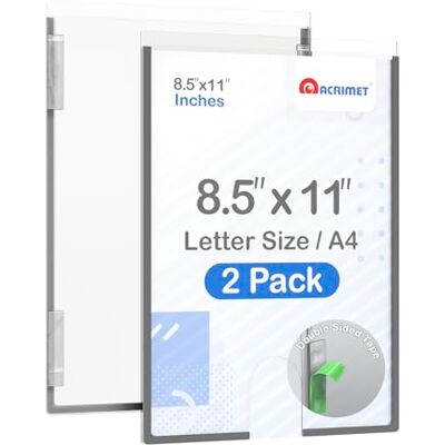 Acrimet Suporte de sinal de parede tamanho carta A4, de plástico cristalino transparente com adesivo na parte posterior, perfeito para exibir no escritório, restaurante, escola, casa (embalagem de 2) Acrimet Suporte de sinal de parede tamanho carta A4, de plástico cristalino transparente com adesivo na parte posterior, perfeito para exibir no escritório, restaurante, escola, casa (embalagem de 2)