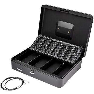 HMF Caixa de segurança com contador de moedas e cabo de segurança 30,5 x 24 x 9 cm Preto HMF Caixa de segurança com contador de moedas e cabo de segurança 30,5 x 24 x 9 cm Preto