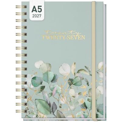 Häfft ® Agenda internacional A5, em inglês (+ IT/FR/ES), "Minty Leaves" Calendário semanal multilingue para os seus momentos favoritos, encadernação em espiral, fita elástica e estampado dourado Häfft ® Agenda internacional A5, em inglês (+ IT/FR/ES), "Minty Leaves" Calendário semanal multilingue para os seus momentos favoritos, encadernação em espiral, fita elástica e estampado dourado
