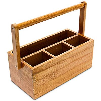 Relaxdays Organizador de mesa, de bambu, 4 compartimentos, pega de transporte, lápis de madeira, 20 x 25 x 11,5 cm, castanho Relaxdays Organizador de mesa, de bambu, 4 compartimentos, pega de transporte, lápis de madeira, 20 x 25 x 11,5 cm, castanho