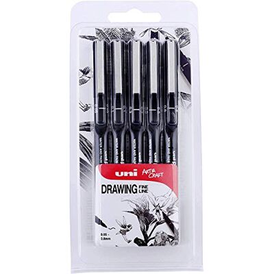 Uni-Ball uni Caneta de desenho PIN 5 unidades. Esferográfica preta em embalagem de 5 unidades com ponta de diferentes tamanhos Uni-Ball uni Caneta de desenho PIN 5 unidades. Esferográfica preta em embalagem de 5 unidades com ponta de diferentes tamanhos