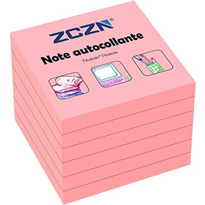 ZCZN Notas adesivas 76 x 76 mm, 6 livros de notas autocolantes, 80 folhas/livro, pequenas posições adequadas para notas (rosa) ZCZN Notas adesivas 76 x 76 mm, 6 livros de notas autocolantes, 80 folhas/livro, pequenas posições adequadas para notas (rosa)